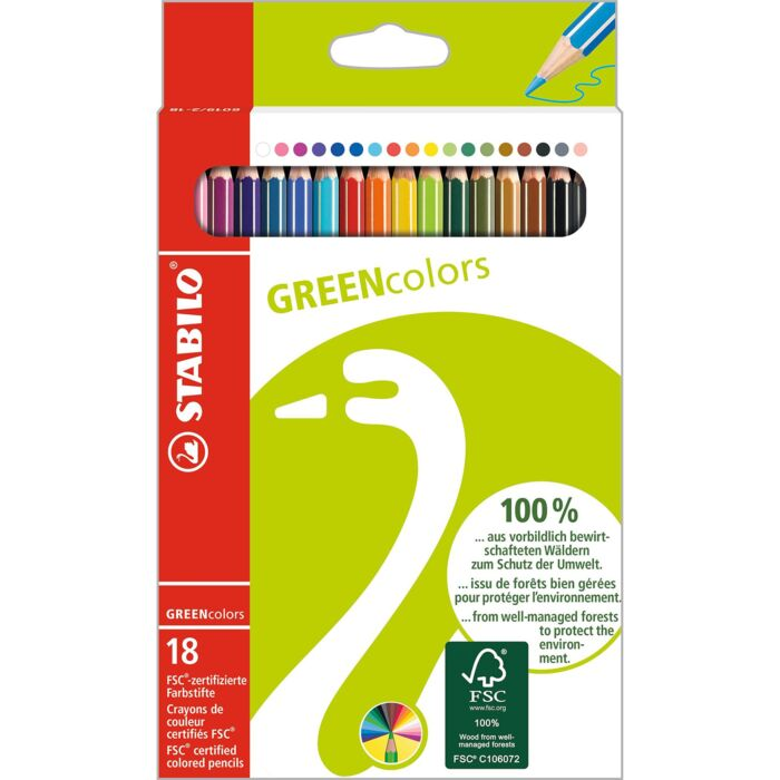 Карандаши цветные Stabilo Greencolors 18 шт 3 мм 6019/2-181 купить,NaN