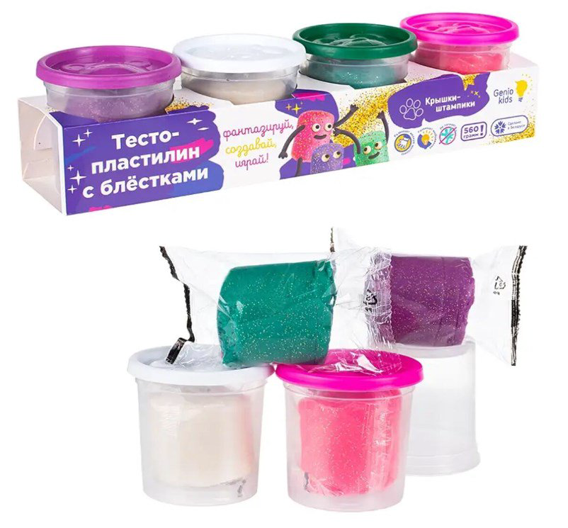 Пластилин  Genio Kids С блестками  4 цвета купить,NaN