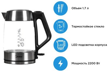 Электрочайник Midea MK-17G01F черный