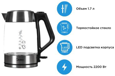 Электрочайник Midea MK-17G01F черный купить,28990