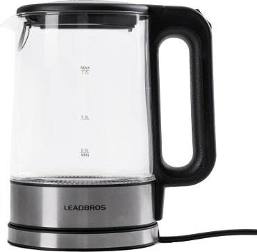 Электрочайник Leadbros LB8707 черный, прозрачный, серебристый