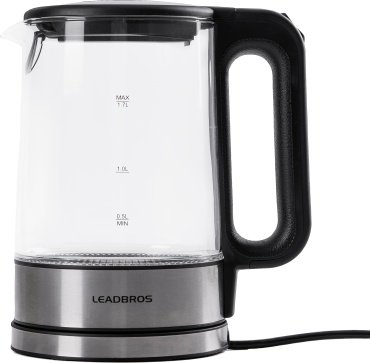 Электрочайник Leadbros LB8707 черный, прозрачный, серебристый
