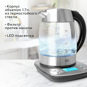 Электрочайник BQ KT1703G стальной, черный купить,NaN