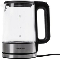 Электрочайник Leadbros LB8707 черный, прозрачный, серебристый