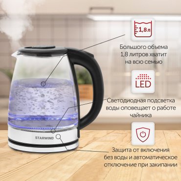 Электрочайник Starwind SKG2050 прозрачный, стальной купить,0
