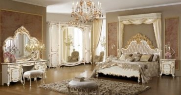 Гарнитур СлонимМебель Афина 6Д, предметов в наборе 6 шт, кровать 180х200 см, крем золото эмаль