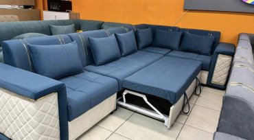 КВАНТ диван угловой Титаник, обивка велюр, 100х360х200 см, синий - ForteMarket КВАНТ диван угловой Титаник, обивка велюр, 100х360х200 см, синий купить,0