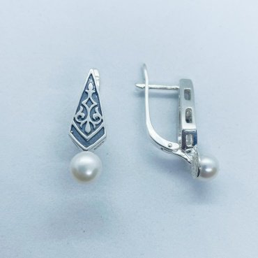 Серьги Кристалл-L С-35-12_ж вес 4.5 г серебро, культивированный жемчуг купить,NaN