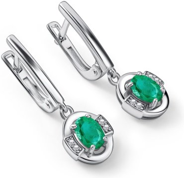 Серьги АЛЬКОР 02-4563_000И-00 вес 3.6 г серебро, изумруд, фианит купить,NaN