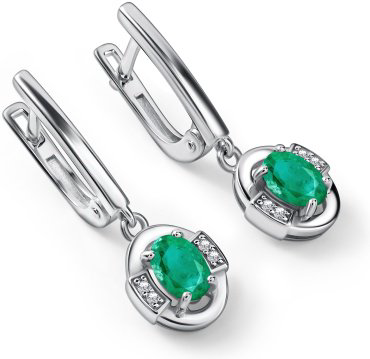 Серьги АЛЬКОР 02-4563_000И-00 вес 3.6 г серебро, изумруд, фианит купить,NaN