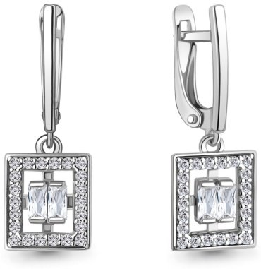 Серьги AQUAMARINE 49874А вес 3.5 г серебро, фианит купить,NaN
