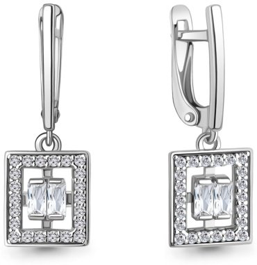 Серьги AQUAMARINE 49874А вес 3.5 г серебро, фианит купить,NaN
