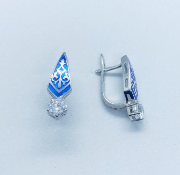 Серьги Кристалл-L С-25-12/2_син вес 5 г серебро, эмаль, фианит купить,NaN