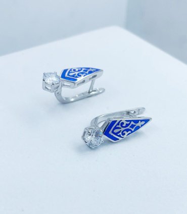 Серьги Кристалл-L С-25-12/2_син вес 5 г серебро, эмаль, фианит купить,NaN