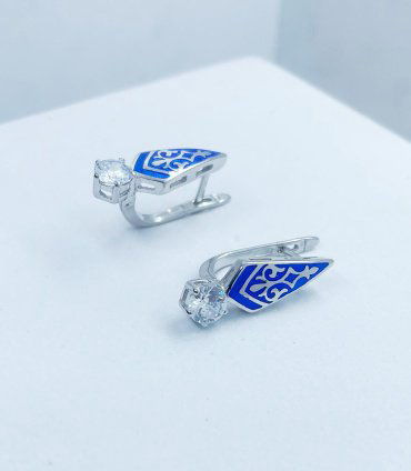 Серьги Кристалл-L С-25-12/2_син вес 5 г серебро, эмаль, фианит купить,NaN