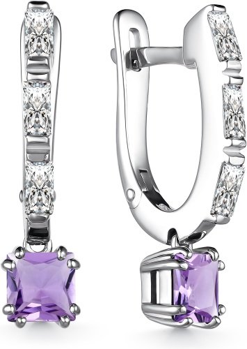 Серьги АЛЬКОР 02-3379_00АМ-00 вес 3.6 г серебро, аметист, фианит купить,NaN