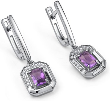 Серьги АЛЬКОР 02-4854_00АМ-00 вес 4 г серебро, аметист, фианит купить,26280
