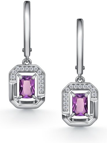 Серьги АЛЬКОР 02-4854_00АМ-00 вес 4 г серебро, аметист, фианит купить,26280