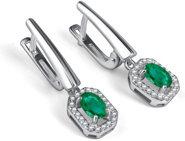 Серьги АЛЬКОР 02-4564_000И-00 вес 3.5 г серебро, изумруд, фианит купить,NaN