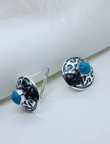 Серьги Кристалл-L С-35-52 вес 9.58 г серебро, бирюза купить,NaN