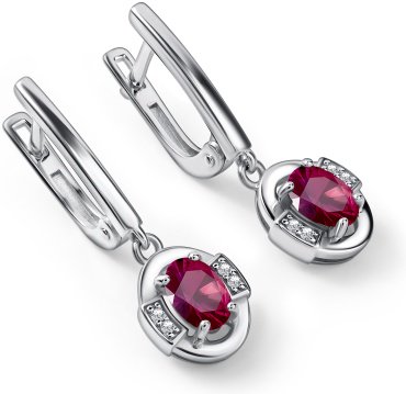 Серьги АЛЬКОР 02-4563_000Р-00 вес 3.6 г серебро, рубин, фианит купить,56720