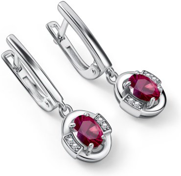 Серьги АЛЬКОР 02-4563_000Р-00 вес 3.6 г серебро, рубин, фианит купить,56720