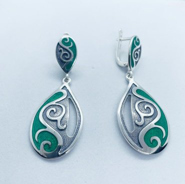 Серьги Кристалл-L С-05-27_зел вес 9.9 г серебро, эмаль купить,32000