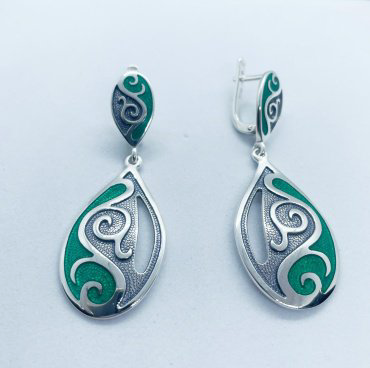 Серьги Кристалл-L С-05-27_зел вес 9.9 г серебро, эмаль купить,32000