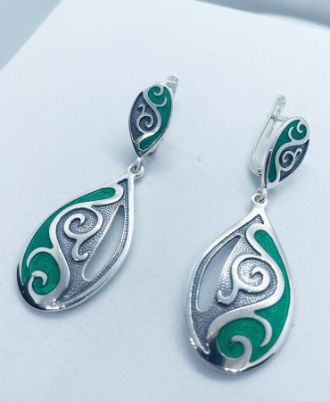 Серьги Кристалл-L С-05-27_зел вес 9.9 г серебро, эмаль купить,32000