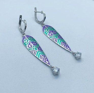 Серьги Кристалл-L С-25-13/2_зф вес 9 г серебро, фианит, эмаль купить,NaN