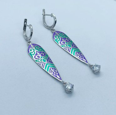 Серьги Кристалл-L С-25-13/2_зф вес 9 г серебро, фианит, эмаль купить,NaN