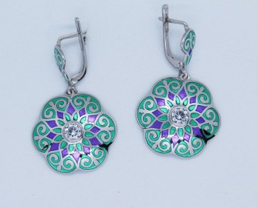 Серьги Кристалл-L С-25-44/1_зел вес 9.9 г серебро, эмаль, фианит купить,28000