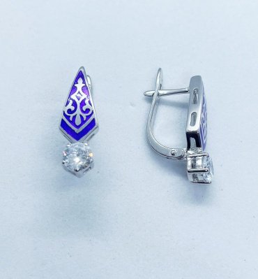 Серьги Кристалл-L С-25-12/2_фиол вес 5 г серебро, эмаль, фианит купить,NaN