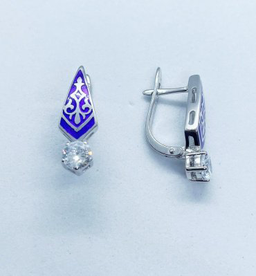 Серьги Кристалл-L С-25-12/2_фиол вес 5 г серебро, эмаль, фианит купить,NaN