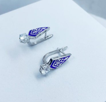 Серьги Кристалл-L С-25-12/2_фиол вес 5 г серебро, эмаль, фианит купить,NaN