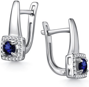 Серьги АЛЬКОР 02-4561_000С-00 вес 2.7 г серебро, сапфир, фианит купить,NaN