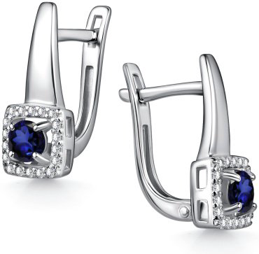 Серьги АЛЬКОР 02-4561_000С-00 вес 2.7 г серебро, сапфир, фианит купить,NaN