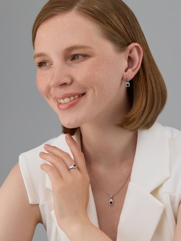 Серьги АЛЬКОР 02-4561_000С-00 вес 2.7 г серебро, сапфир, фианит купить,NaN