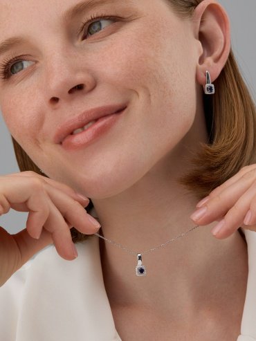 Серьги АЛЬКОР 02-4561_000С-00 вес 2.7 г серебро, сапфир, фианит купить,NaN