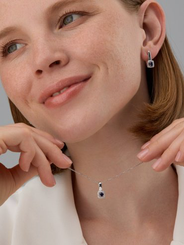 Серьги АЛЬКОР 02-4561_000С-00 вес 2.7 г серебро, сапфир, фианит купить,NaN