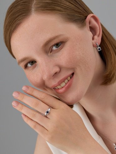 Серьги АЛЬКОР 02-4561_000С-00 вес 2.7 г серебро, сапфир, фианит купить,NaN
