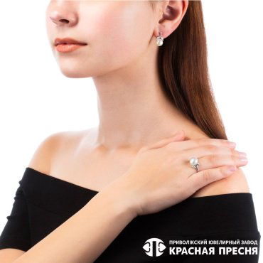 Серьги Красная пресня 33311964Д вес 4.1 г серебро, культивированный жемчуг, фианит купить,NaN