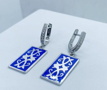 Серьги Кристалл-L С-25-17/1_син вес 9.4 г серебро, фианит, эмаль купить,25200