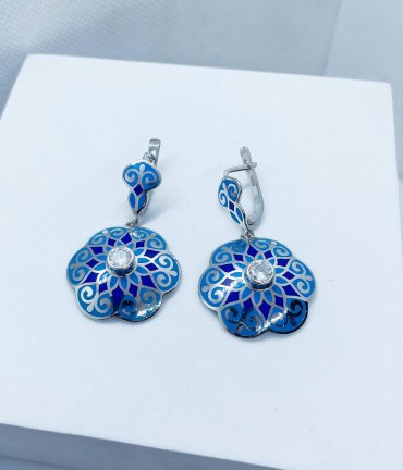 Серьги Кристалл-L С-25-44/1_гол вес 10 г серебро, фианит, эмаль купить,NaN