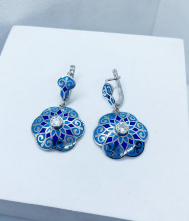 Серьги Кристалл-L С-25-44/1_гол вес 10 г серебро, фианит, эмаль купить,NaN