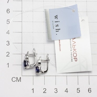 Серьги АЛЬКОР 02-3809_БГТС-00 вес 3 г серебро, бриллиант, наносапфир купить,NaN