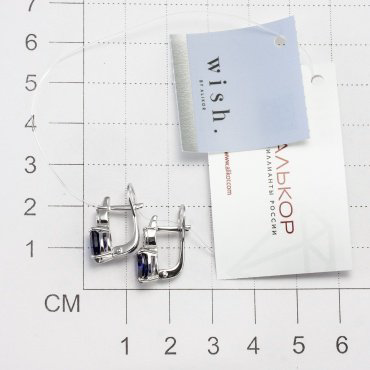 Серьги АЛЬКОР 02-3809_БГТС-00 вес 3 г серебро, бриллиант, наносапфир купить,NaN