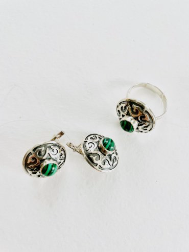 Серьги Кристалл-L С-35-52 вес 9.96 г серебро, малахит купить,NaN