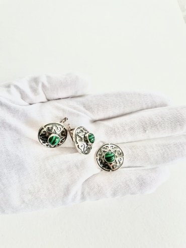 Серьги Кристалл-L С-35-52 вес 9.96 г серебро, малахит купить,NaN