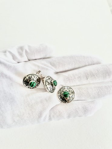 Серьги Кристалл-L С-35-52 вес 9.96 г серебро, малахит купить,NaN